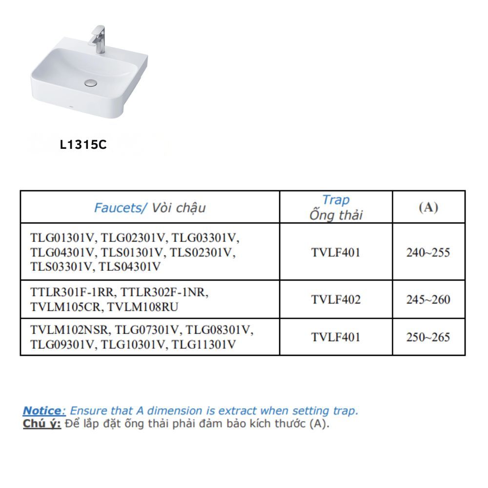 Chậu rửa mặt lavabo bán âm TOTO L1315C