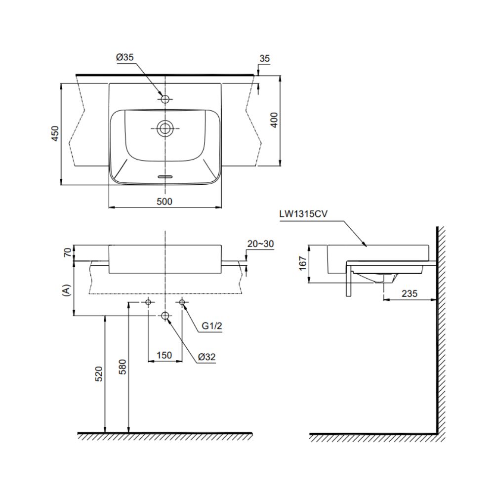 Chậu rửa mặt lavabo bán âm TOTO L1315C