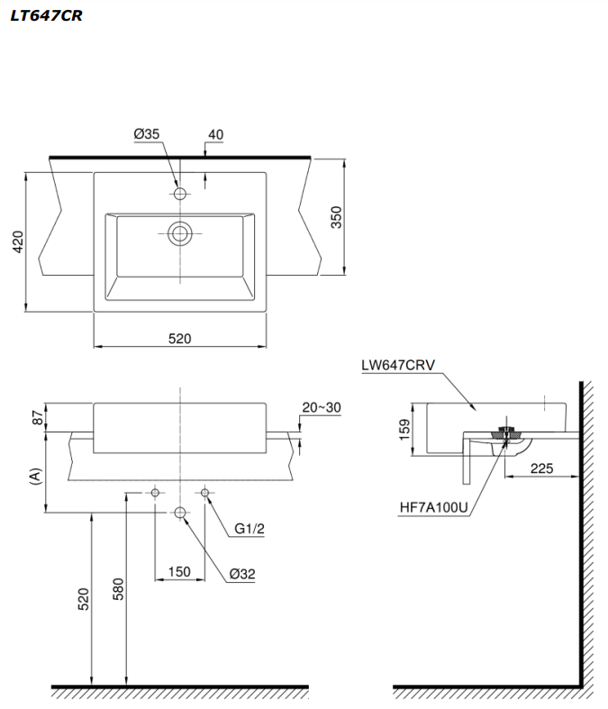 Chậu rửa mặt lavabo bán âm TOTO LT647CR