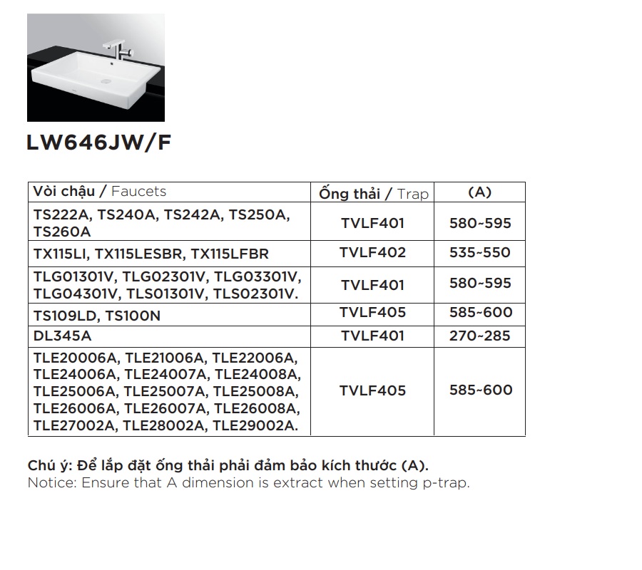 Chậu rửa mặt lavabo bán âm TOTO LW646JW/F