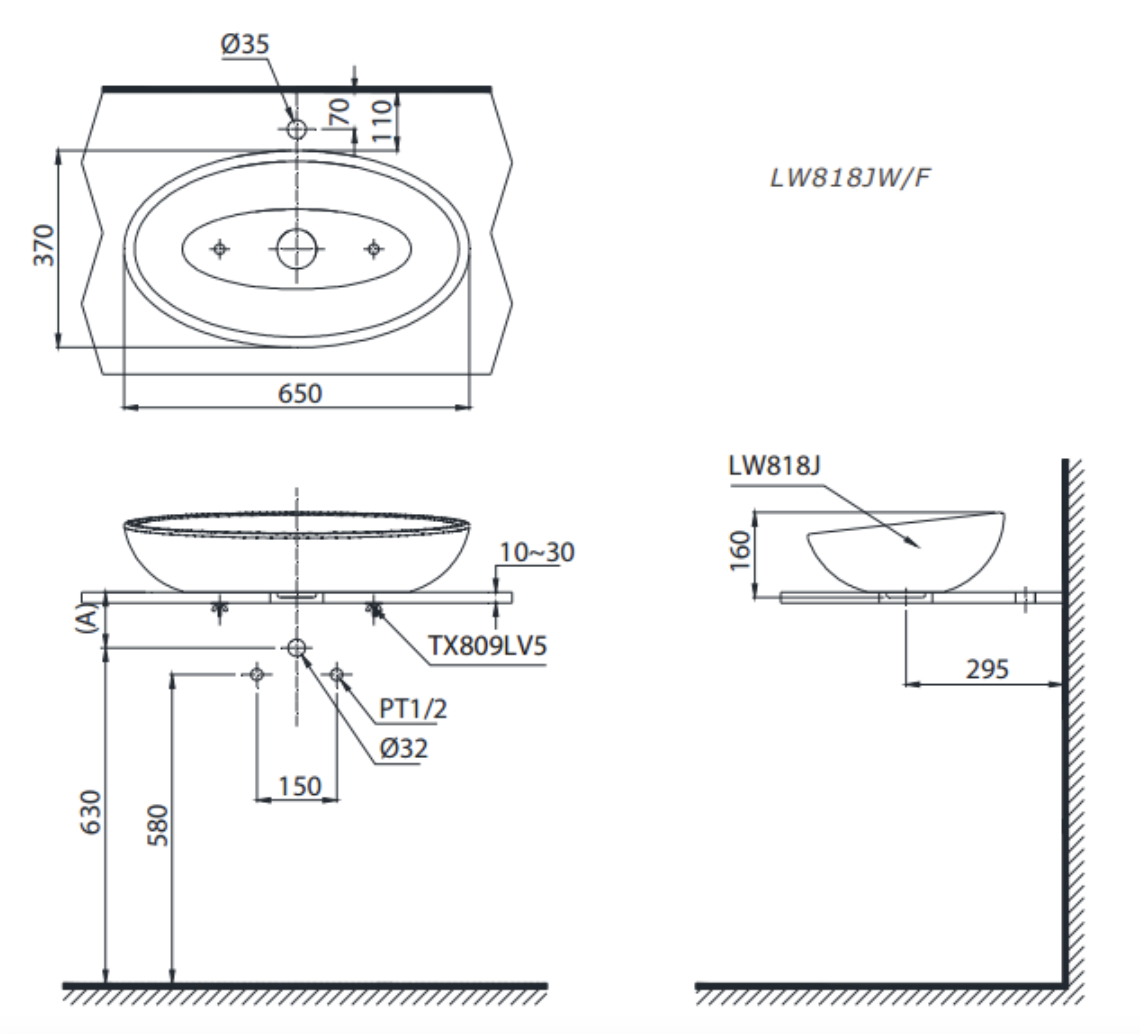 Chậu rửa lavabo đặt bàn TOTO LW818JW/F
