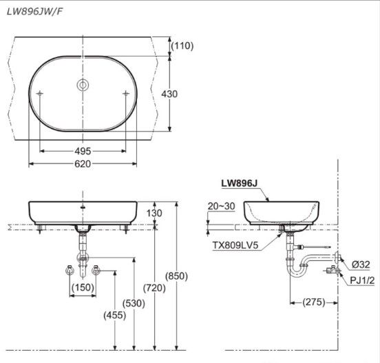 Chậu rửa lavabo đặt bàn TOTO LW896JW/F chậu men màu