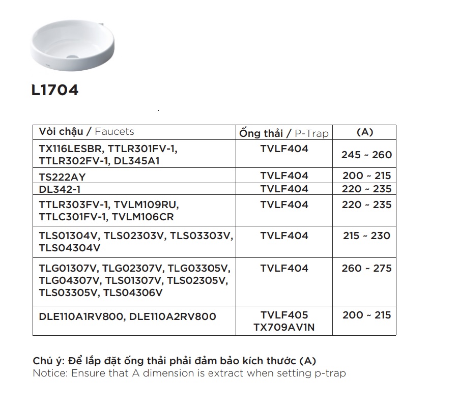 Chậu rửa lavabo đặt bàn TOTO L1704