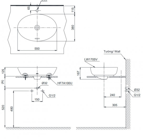 Chậu rửa lavabo đặt bàn TOTO LT1705#XW (LT1705XW) màu trắng bóng