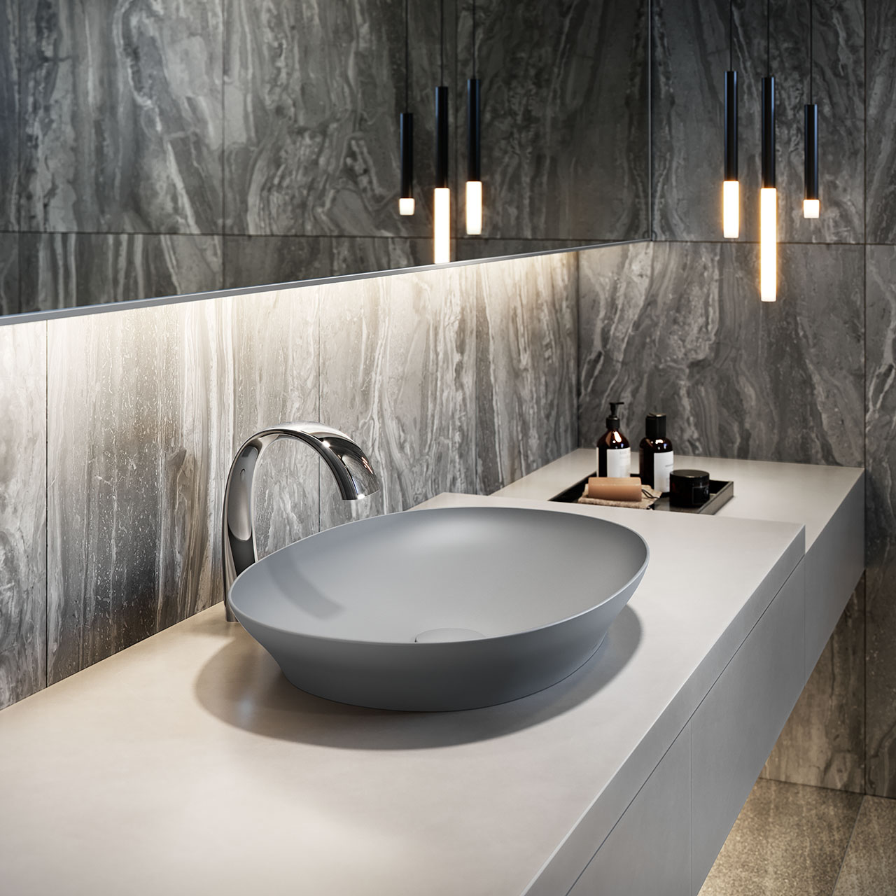 Chậu lavabo đặt bàn TOTO LT4706#MGR (LT4706MGR) xám mờ vành mỏng Linear Ceram