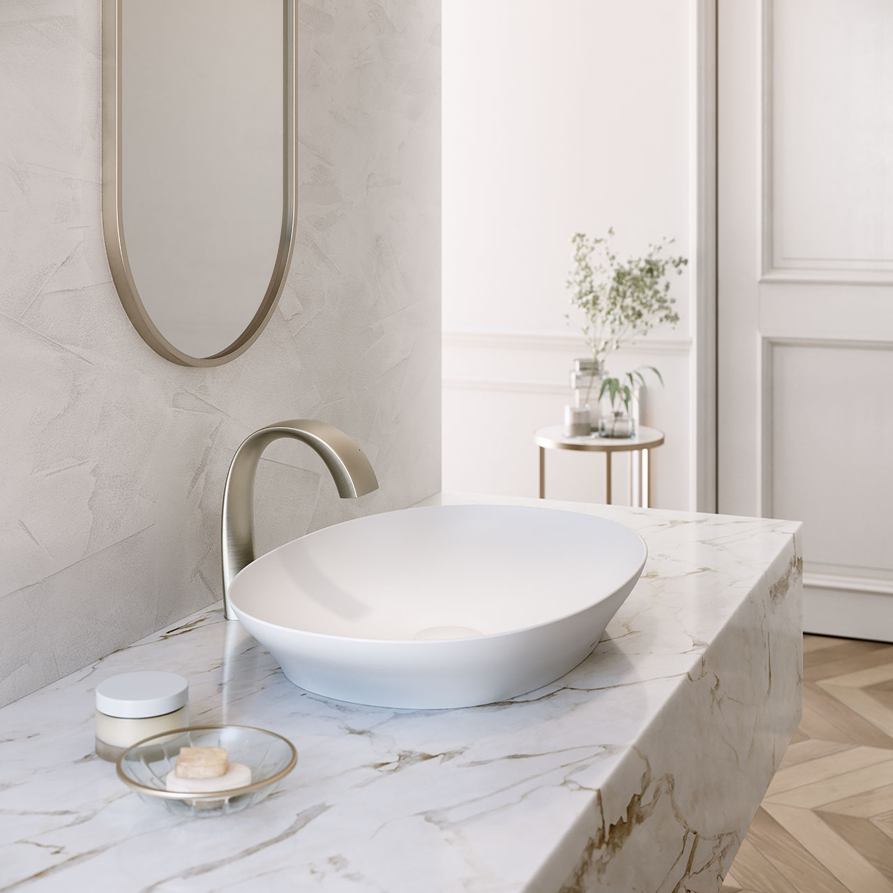 Chậu lavabo đặt bàn TOTO LT4706#MW (LT4706MW) trắng mờ vành mỏng Linear Ceram