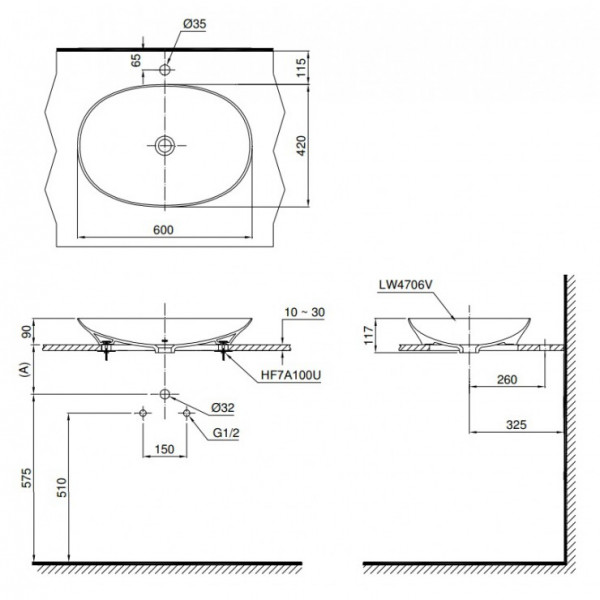 Chậu lavabo đặt bàn TOTO LT4706#XW (LT4706XW) trắng bóng vành mỏng Linear Ceram