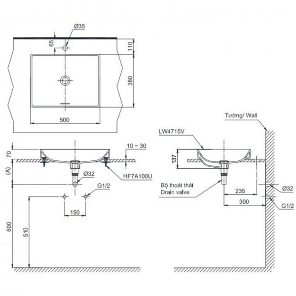 Chậu lavabo đặt bàn TOTO LT4715G19#XW (LT4715G19XW) trắng bóng vành mỏng Linear Ceram