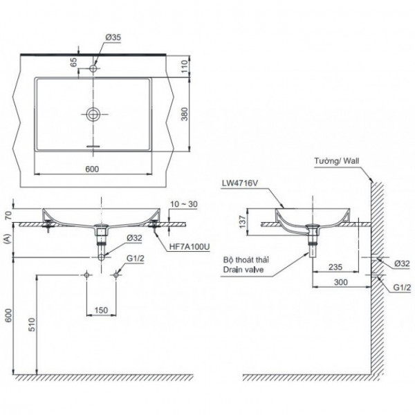 Chậu lavabo đặt bàn TOTO LT4716G17#MW (LT4716G17MW) trắng mờ vành mỏng Linear Ceram