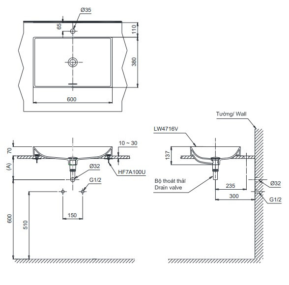 Chậu lavabo đặt bàn TOTO LT4716G19#XW (LT4716G19XW) trắng bóng vành mỏng Linear Ceram