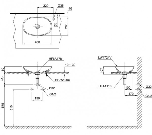 Chậu lavabo đặt bàn TOTO LT4724#XW (LT4724XW) trắng bóng vành mỏng Linear Ceram