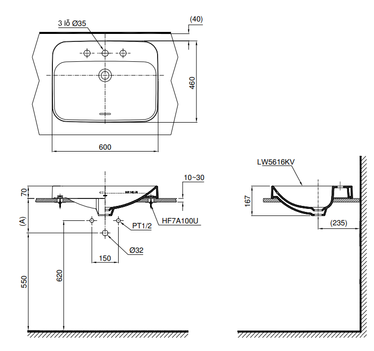 Chậu rửa lavabo đặt bàn TOTO LT5616