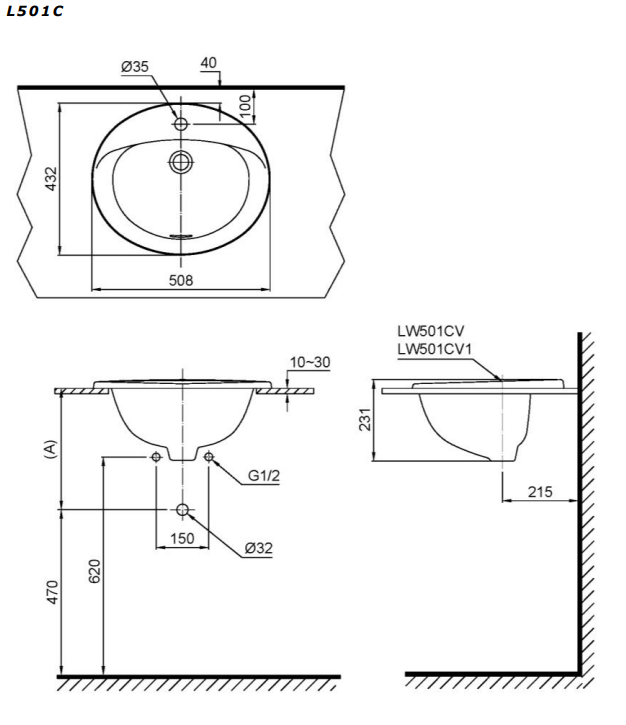 Chậu lavabo dương vành TOTO L501C