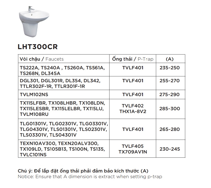 Chậu lavabo treo tường TOTO LHT300CR chân lửng