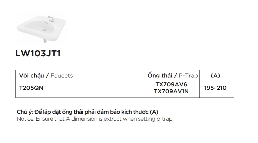 Chậu treo tường TOTO LW103JT1 TL220D T205QN cho người khuyết tật