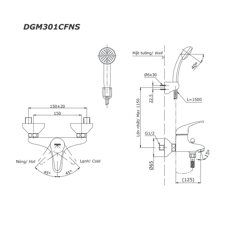 Bộ sen tắm nóng lạnh TOTO DGM301CFNS
