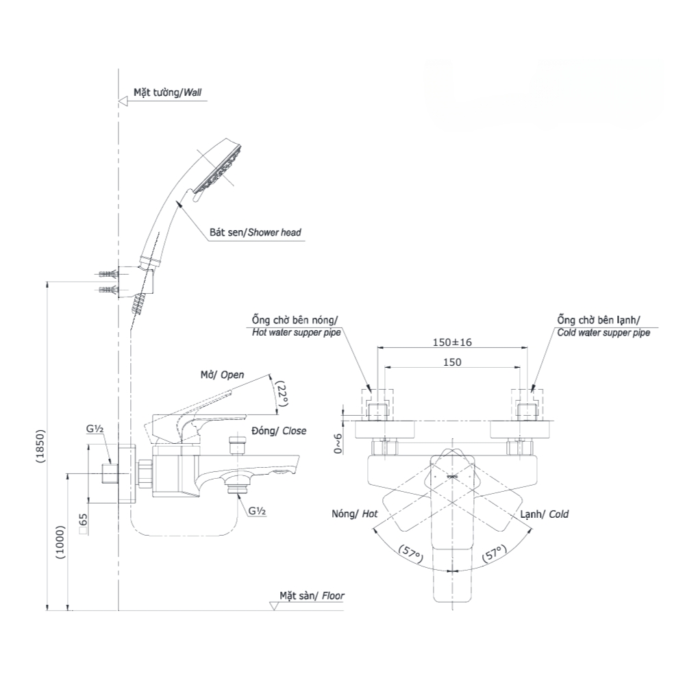 Bộ sen tắm nóng lạnh TOTO TBG07302VA TBW03002B (5 chế độ)