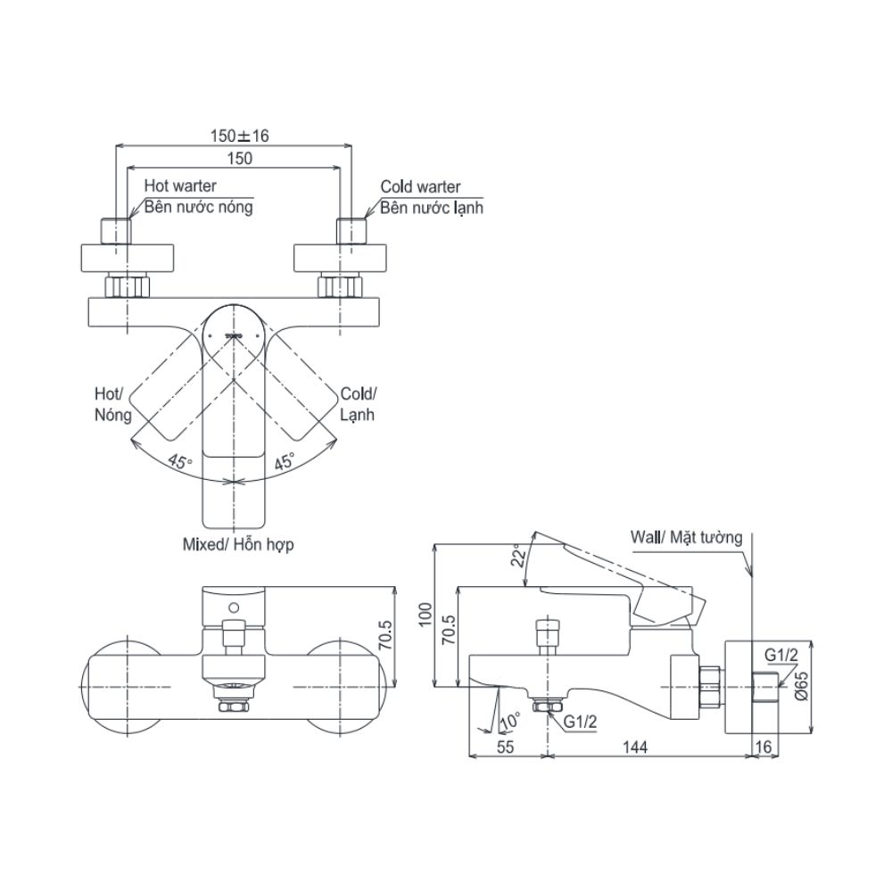 Bộ sen tắm nóng lạnh TOTO TBG13302A TBW01010V (3 chế độ)