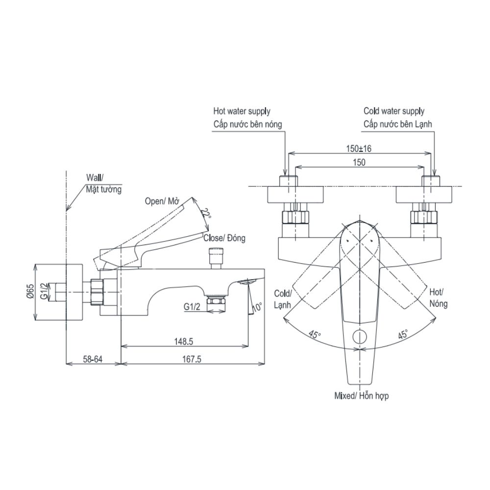 Bộ sen tắm TOTO TBG163B0A/TBW09010V nóng lạnh (3 chế độ)