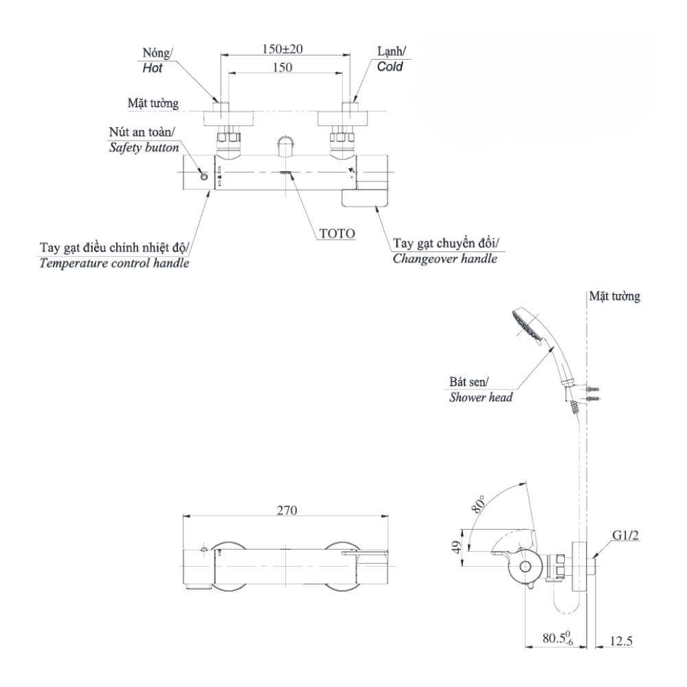 Bộ sen tắm nhiệt độ TOTO TBV03431V TBW07011A