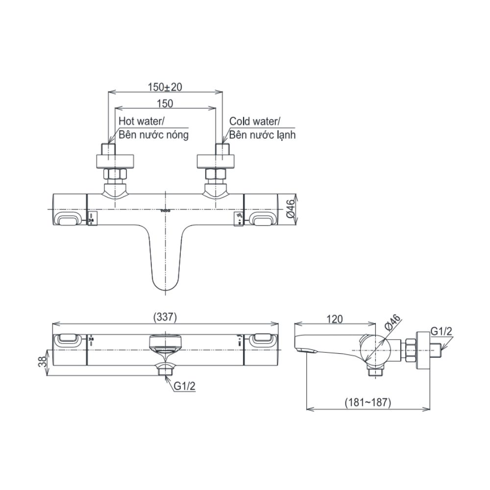 Bộ sen tắm nhiệt độ TOTO TBV09400V TBW01035V (3 chế độ)