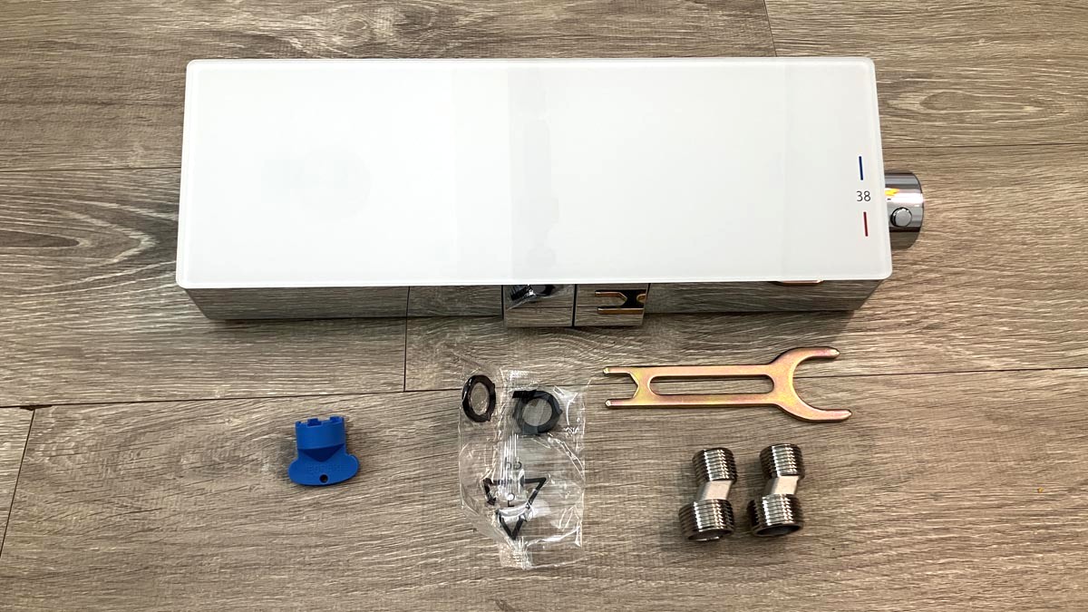 Củ sen tắm nhiệt độ TOTO TBV10400V kèm kệ để đồ và vòi xả bồn