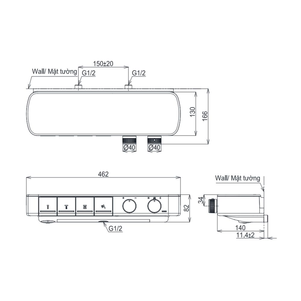 Củ sen tắm nhiệt độ TOTO TBV124A0A kèm kệ để đồ