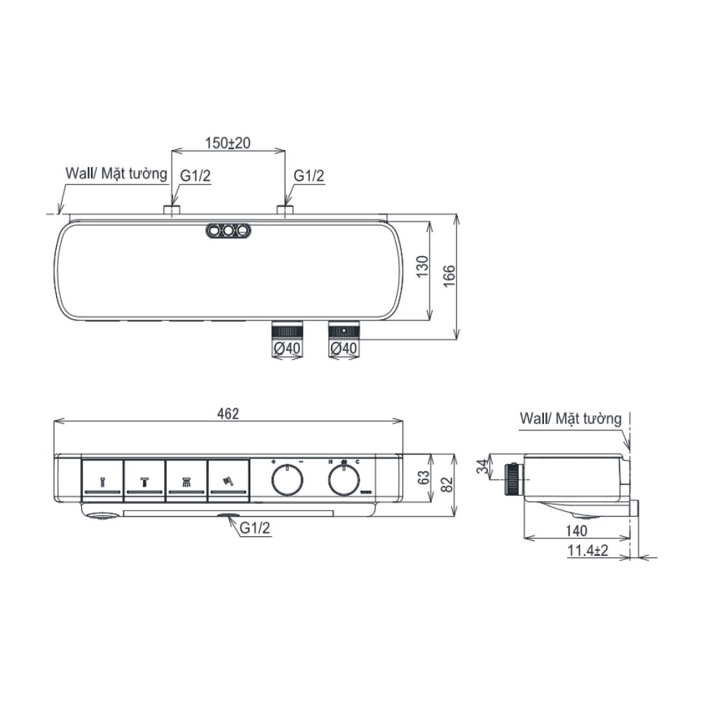 Củ sen tắm nhiệt độ TOTO TBV124B0A kèm kệ để đồ và vòi xả bồn