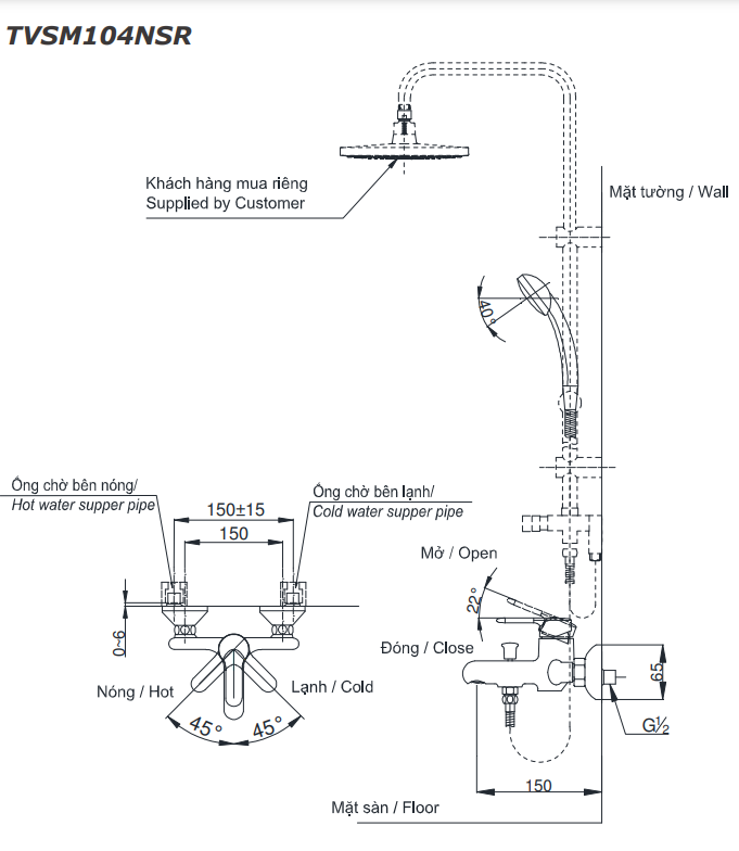 Bộ vòi sen tắm nóng lạnh TOTO TVSM104NSR