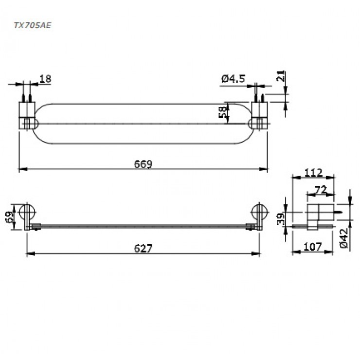 Bản vẽ kỹ thuật kệ kính TOTO Ego TX705AE