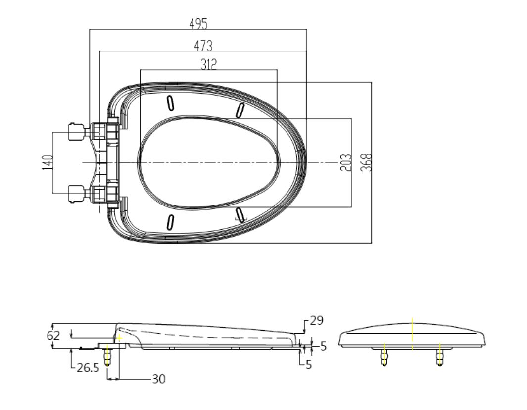 Bản vẽ kỹ thuật nắp bồn cầu TOTO TC385VS đóng êm