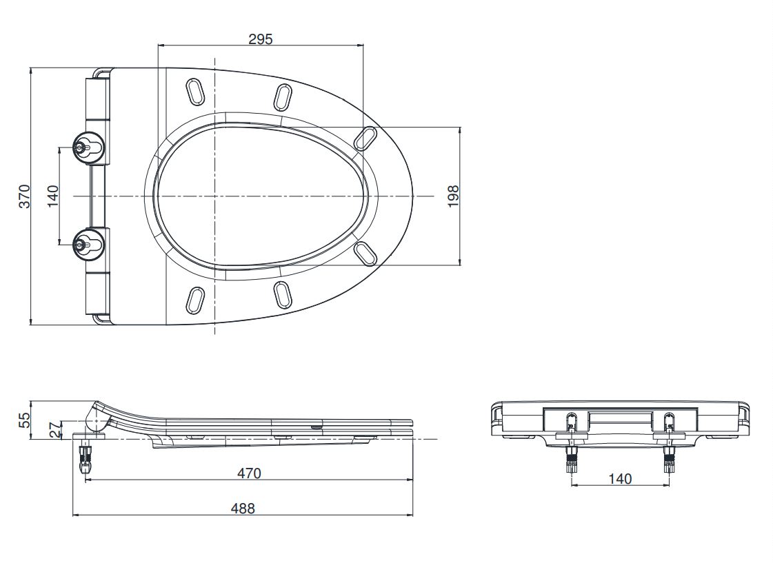 Bản vẽ kỹ thuật nắp bồn cầu TOTO TC600VS đóng êm (mã T8)
