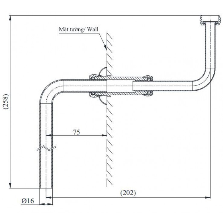 Bản vẽ kỹ thuật ống nối bồn tiểu nam TOTO VM2L037Z