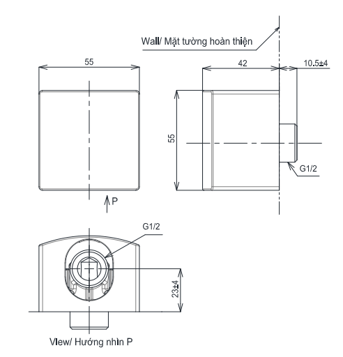 Cút nối tường TOTO TBW08009A dòng G dáng vuông
