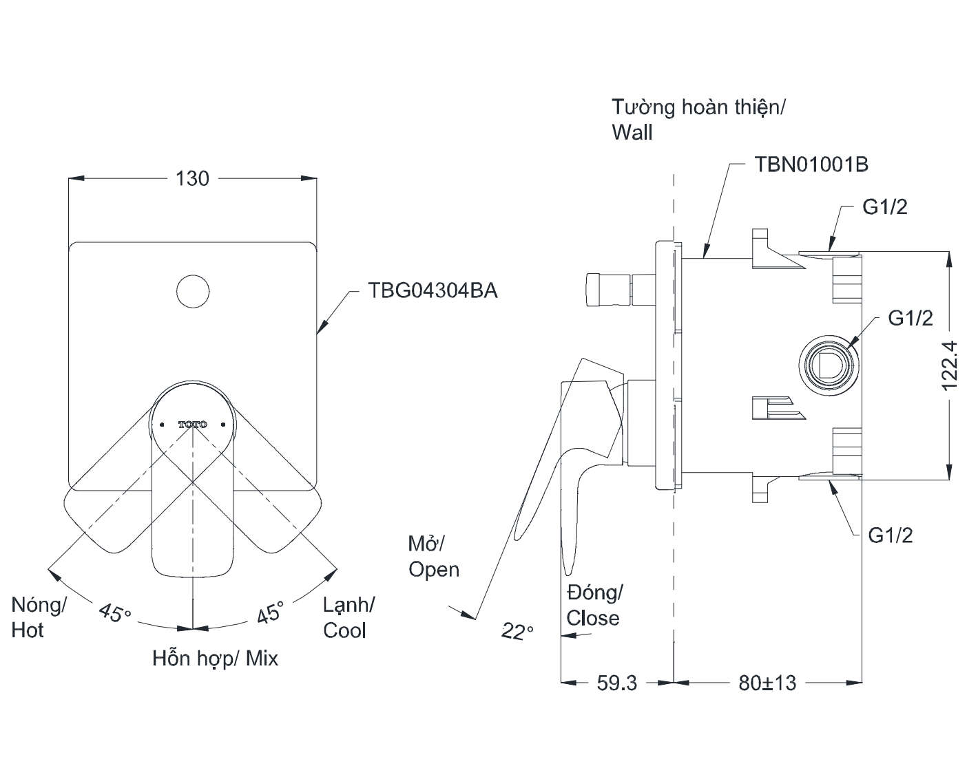 Van gật gù điều chỉnh nóng lạnh kèm nút chuyển hướng TOTO TBG04304BA