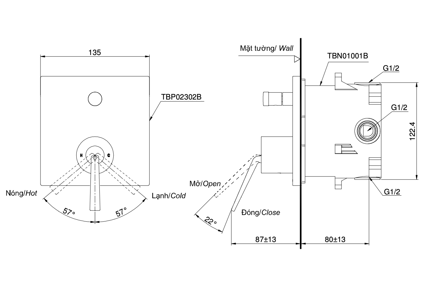 Van gật gù điều chỉnh nóng lạnh kèm nút chuyển hướng TOTO TBP02302BA
