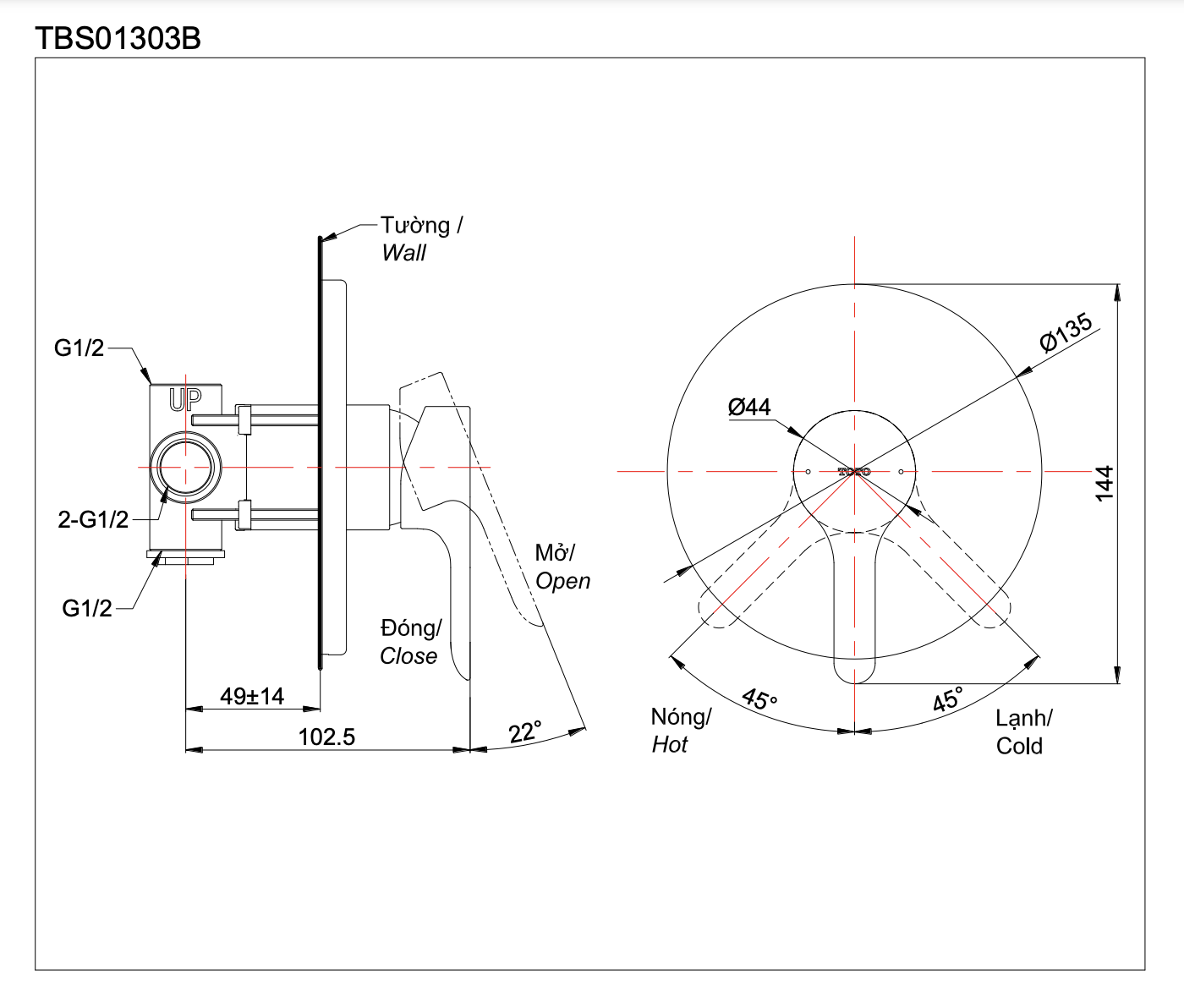 Van gật gù điều chỉnh nóng lạnh TOTO TBS01303B
