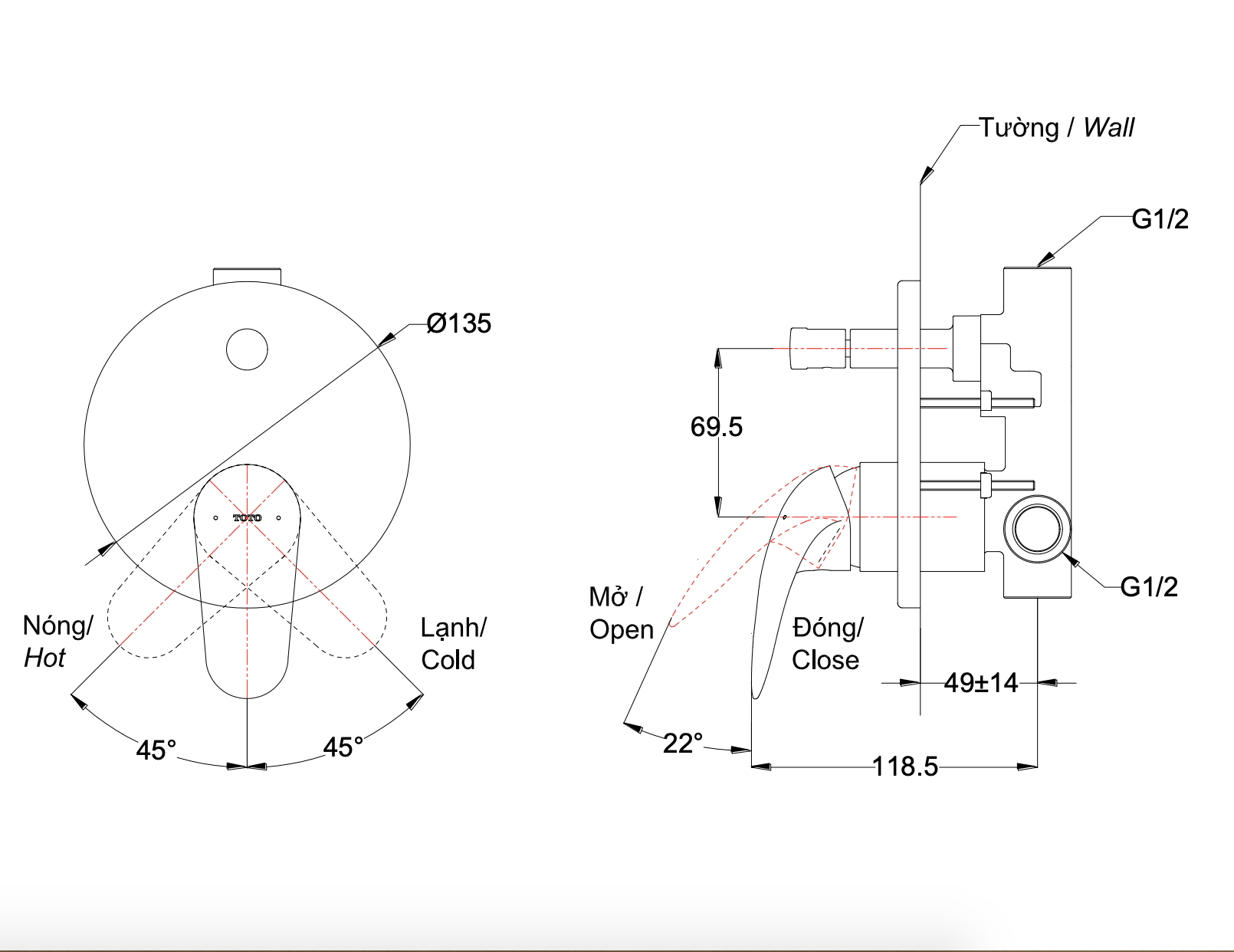 Van gật gù điều chỉnh nóng lạnh kèm nút chuyển hướng TOTO TBS03304B