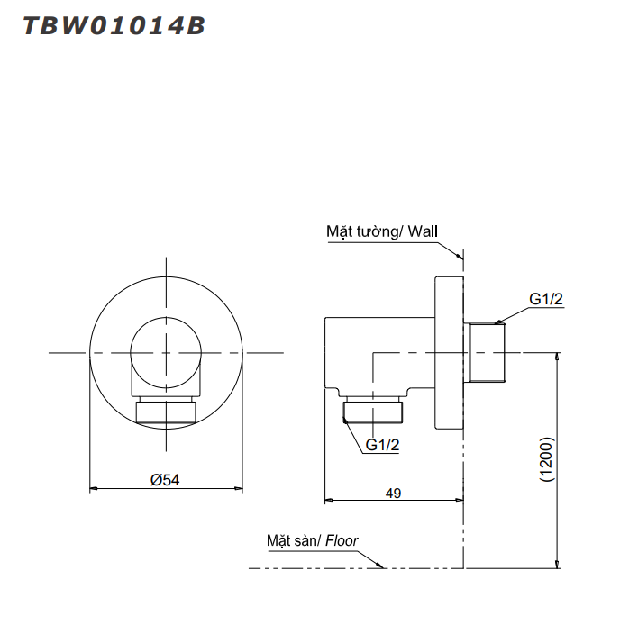 Cút nối tường TOTO TBW01014B dáng tròn