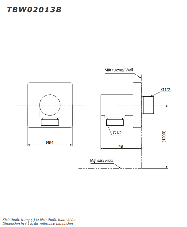 Cút nối tường TOTO TBW02013B dáng vuông