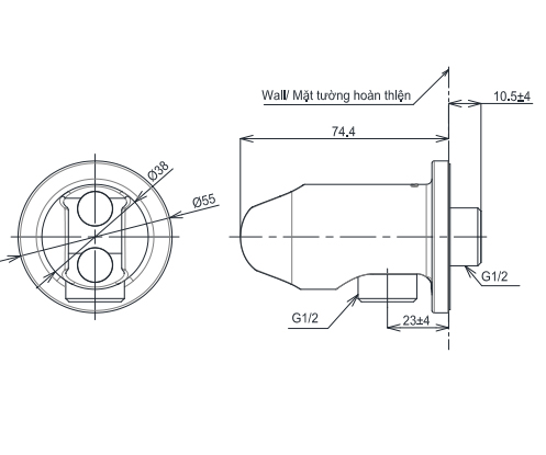 Gác sen kèm cút nối tường TOTO TBW07021A dòng G dáng tròn