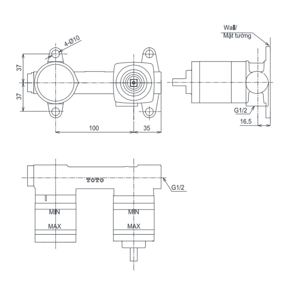 Van âm tường nóng lạnh TOTO TLN123G0A