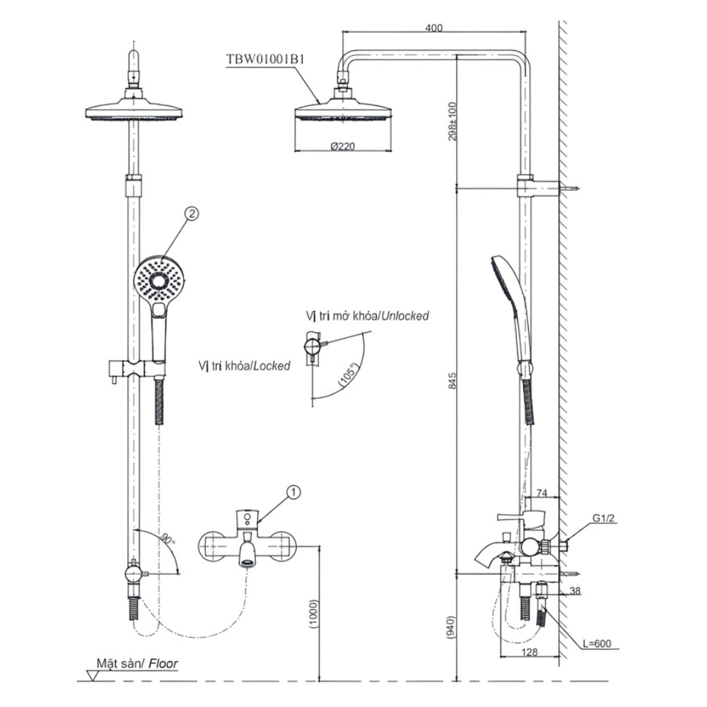 Bộ sen cây nóng lạnh TOTO TBW01001BA TBS02302V TBW01010A