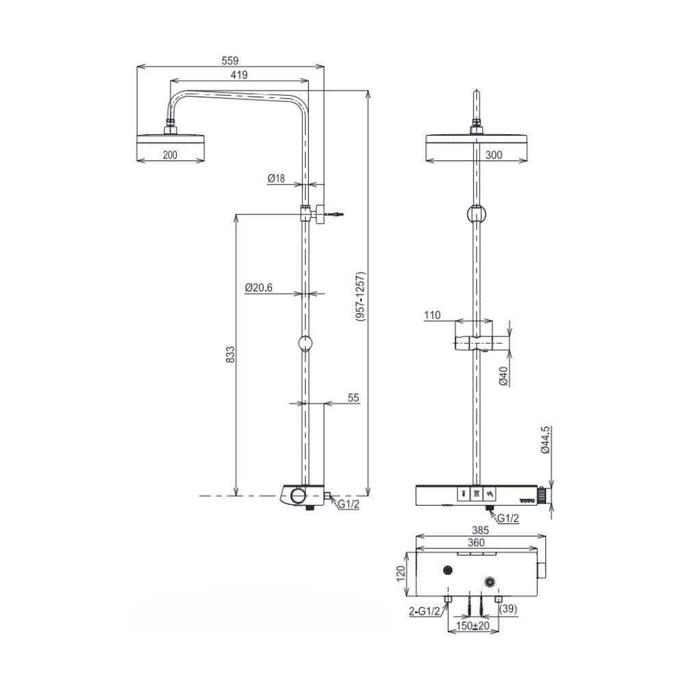 Sen cây nhiệt độ TOTO TBW12400V (kèm vòi xả bồn và kệ để đồ)