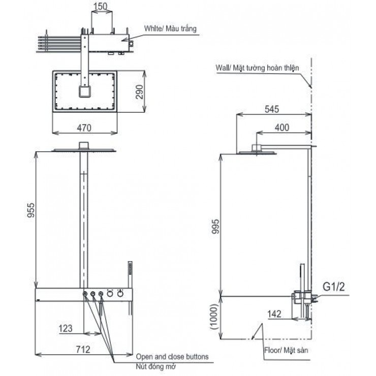 Bộ sen cây nhiệt độ TOTO TBW08408A dòng Z series kệ để đồ màu đen