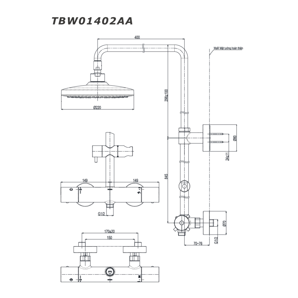 Sen cây nhiệt độ TOTO TBW01402AA dòng G (không xả bồn)