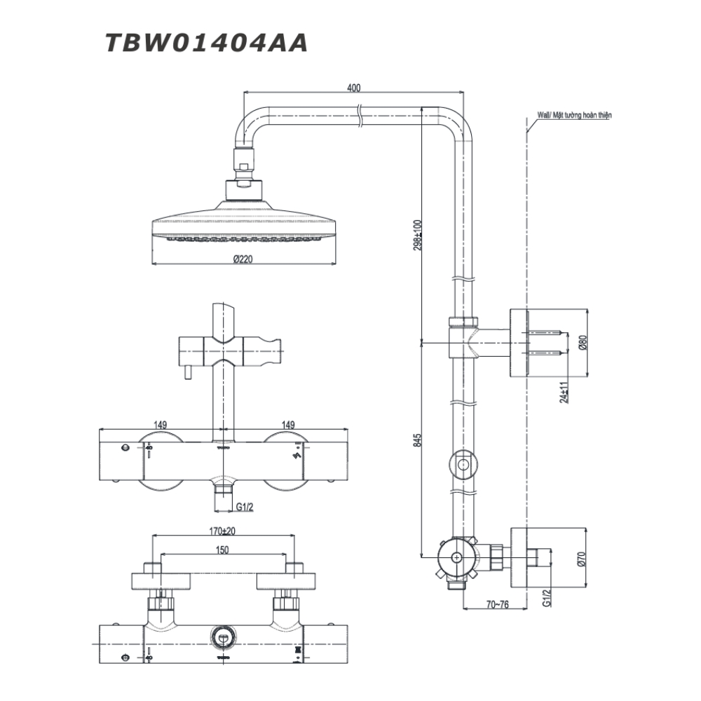 Sen cây nhiệt độ TOTO TBW01404AA dòng G 2 chế độ