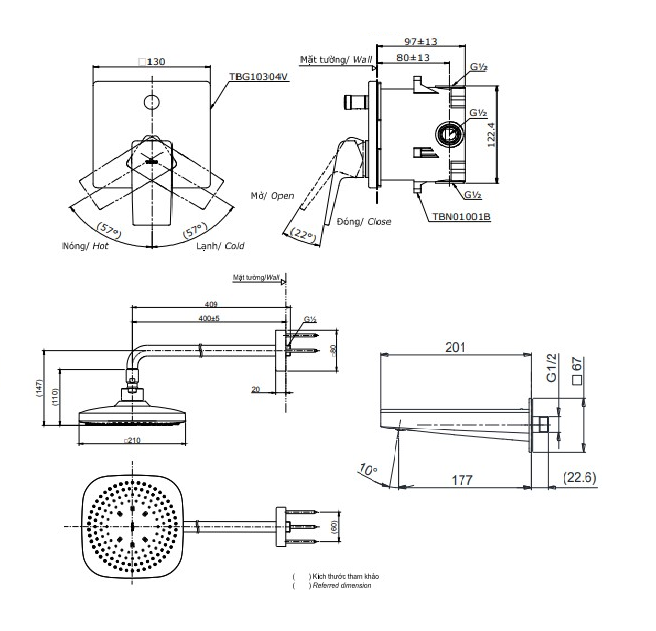 Bản vẽ kỹ thuật tổ hợp sen âm tường TOTO TBG10304VA/TBN01001B/TBW02003A/TBG10001B GLOBAL FITTINGS 