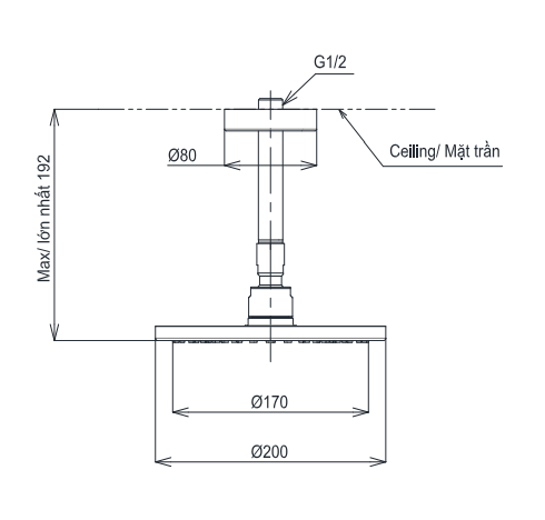 Bát sen tắm gắn trần TOTO TBW07001A1 (tròn, 200 mm)