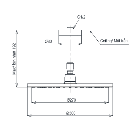 Bát sen tắm gắn trần TOTO TBW07003A1 (tròn, 300 mm)
